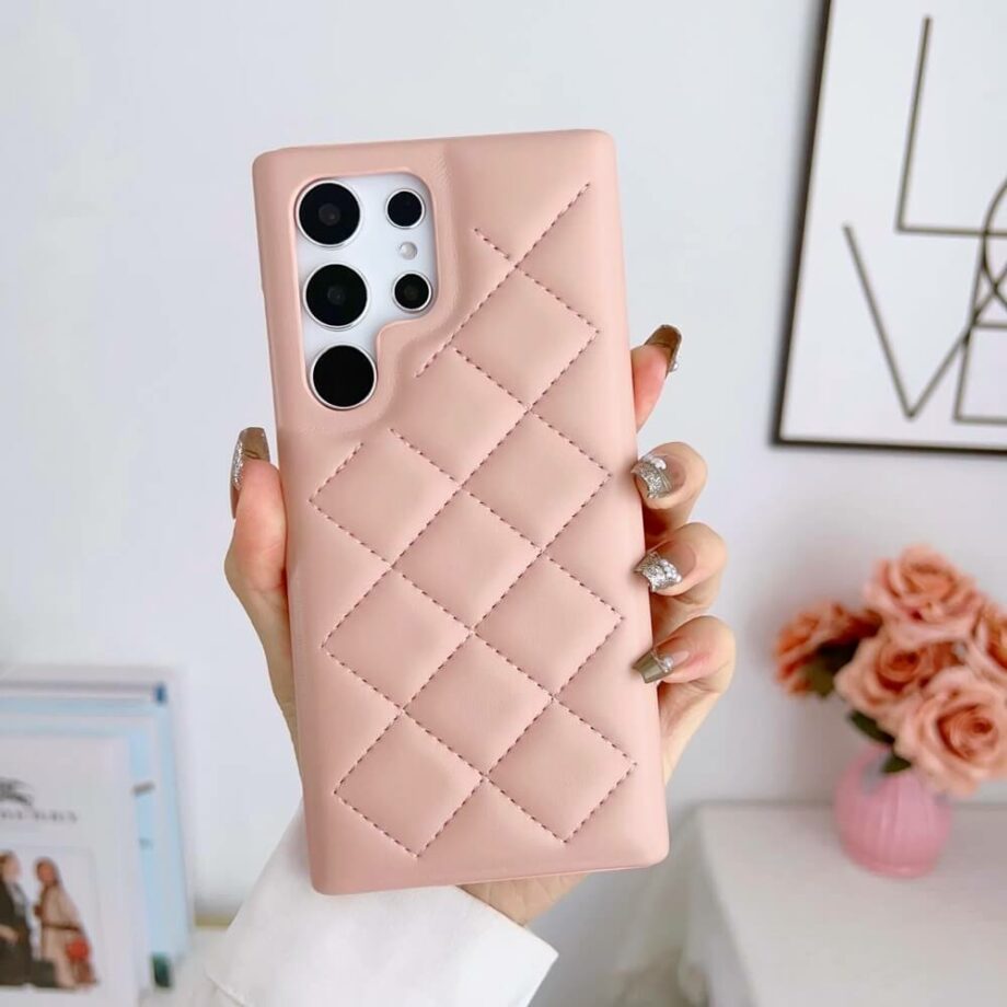 Pink Rhombic Diamond Leather Samsung Galaxy Phone Case