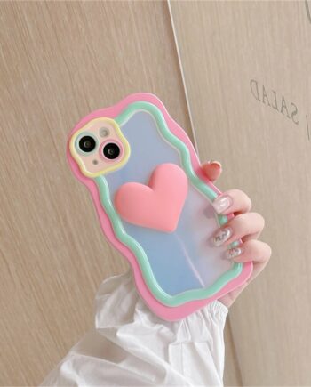 Candy Color Heart Curly Wave Frame IPhone Case