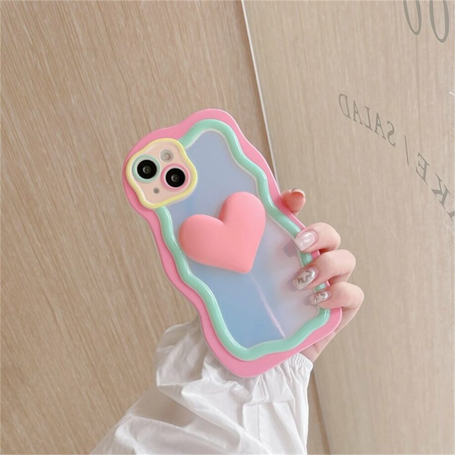 Candy Color Heart Curly Wave Frame IPhone Case