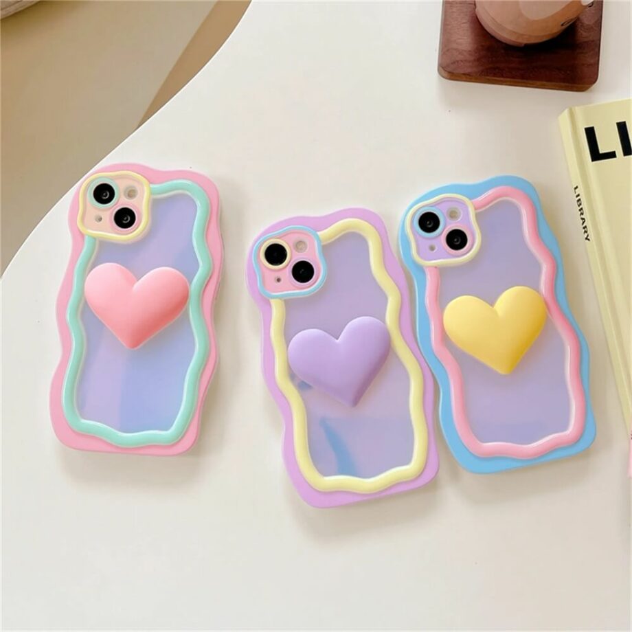 Candy Color Heart Curly Wave Frame Phone Case 3