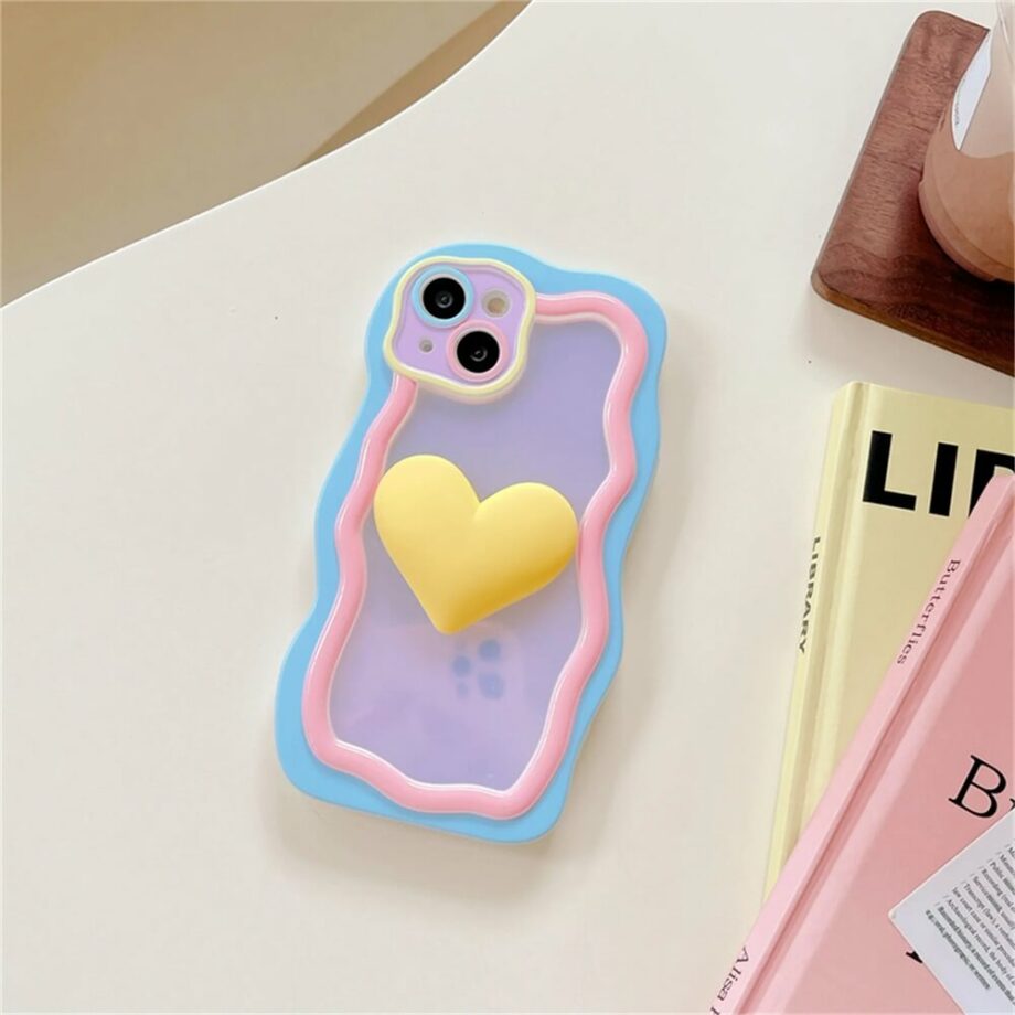 Candy Color Heart Curly Wave Frame Phone Case