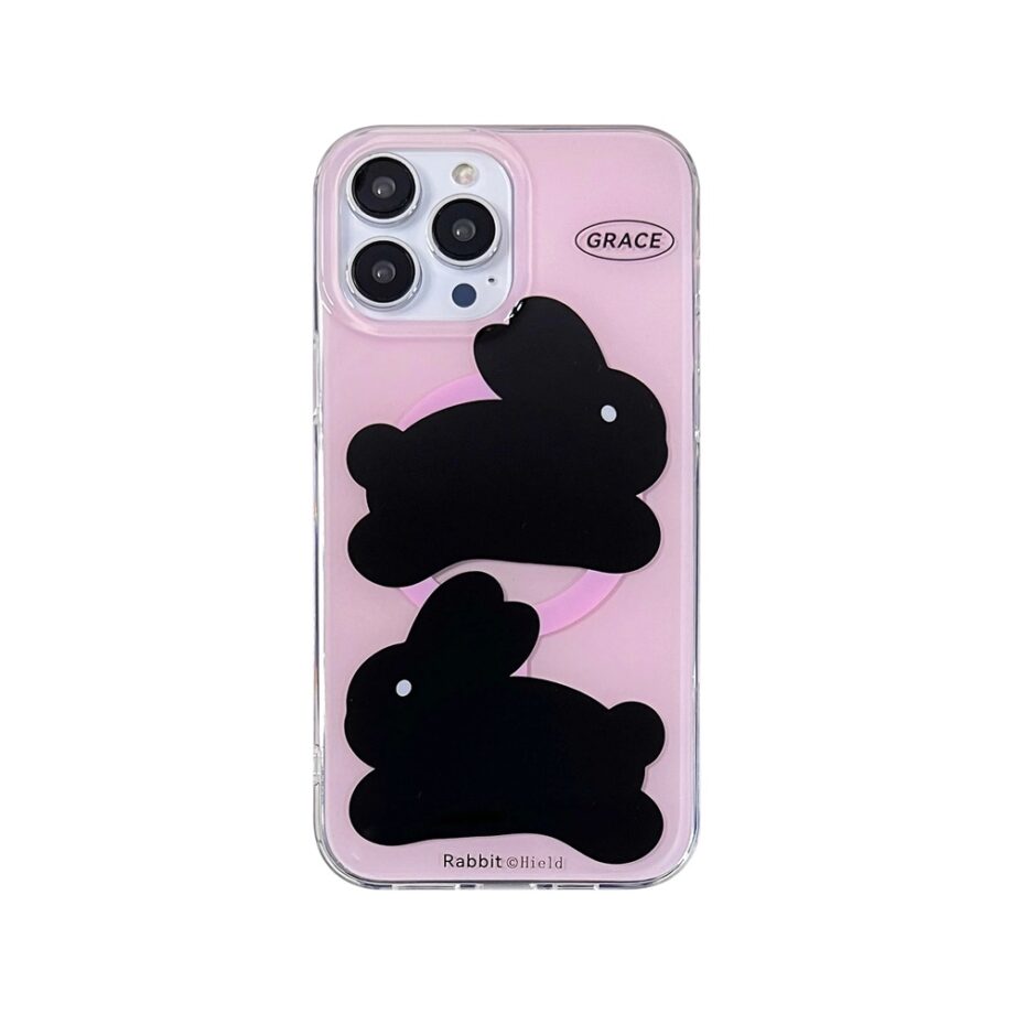 Cute Rabbit Pink Phone Cover with Holder Grip (2)