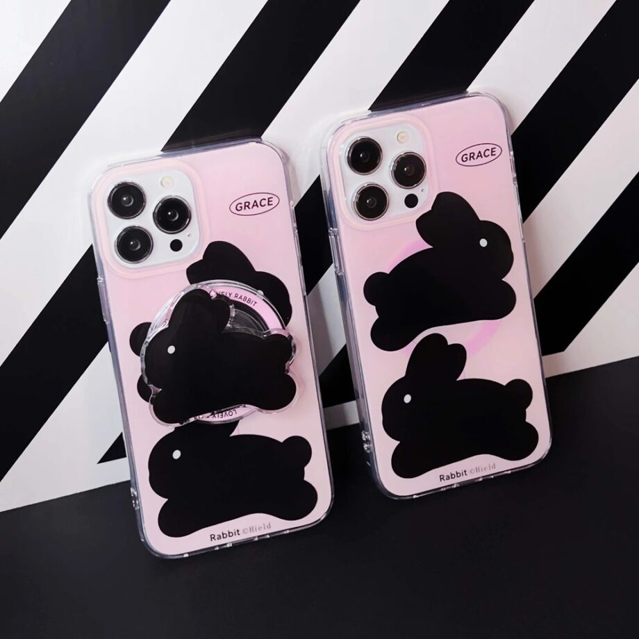 Cute Rabbit Pink Phone Cover with Holder Grip (3)