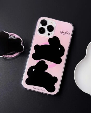 Cute Rabbit Pink iPhone Case with Back Holder Grip