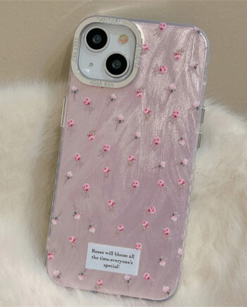 Korean Pink Rose Flower Laser iPhone Case