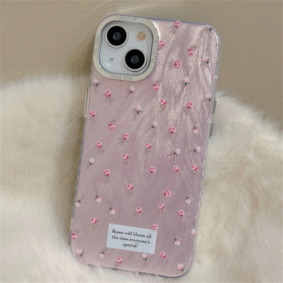 Korean Pink Rose Flower Laser iPhone Case