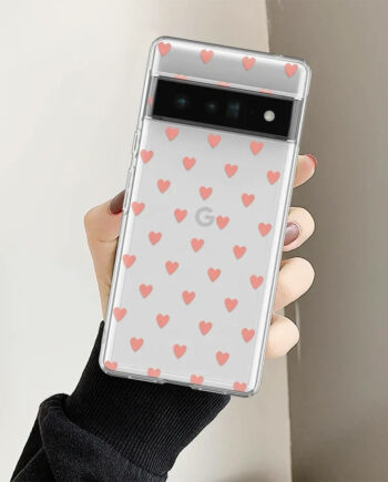 Pink Heart Clear Phone Case for Google Pixel 8 Serie