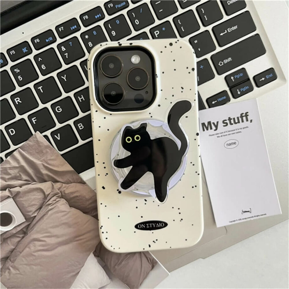 Sweet Black Cat IPhone Case Grip Holder