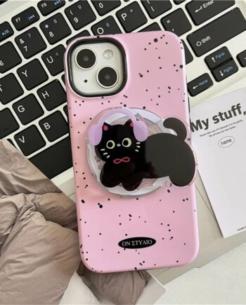 Sweet Black Cat IPhone Case WITH Grip Holder