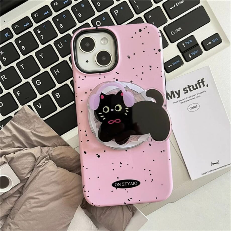 Sweet Black Cat IPhone Case WITH Grip Holder