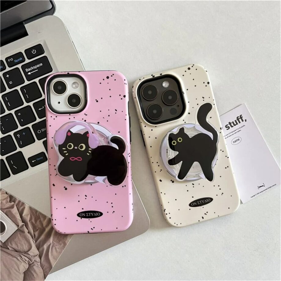 Sweet Black Cat IPhone Case WITH POP UP Holder (1)