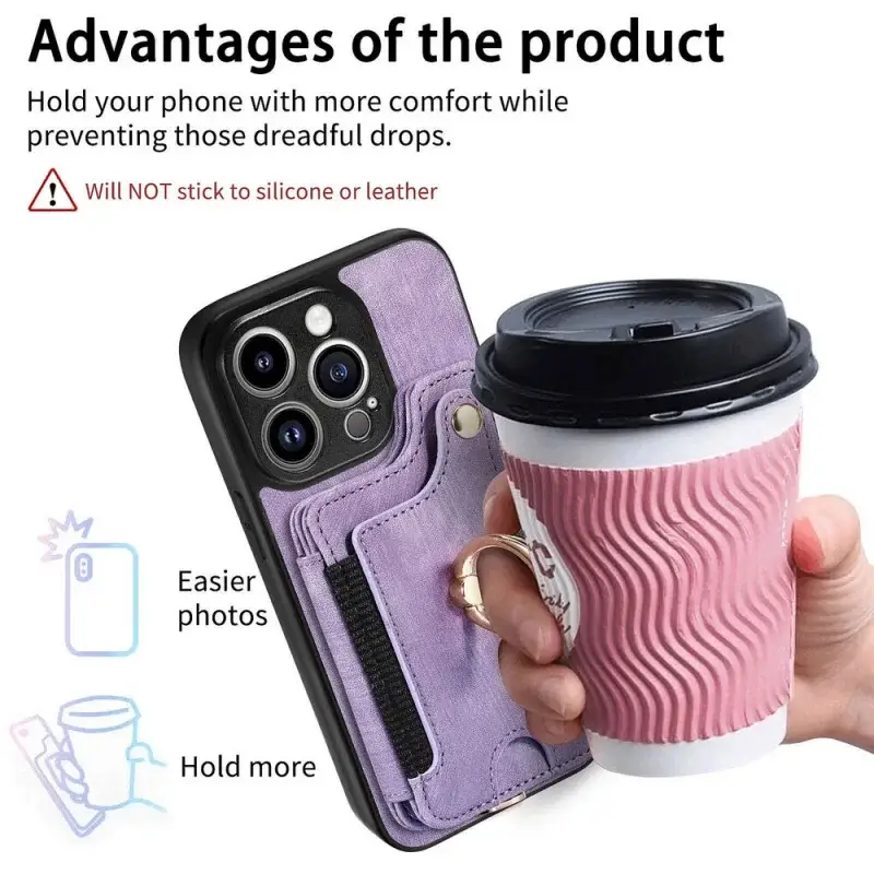 phone case with card holder and strap, and ring