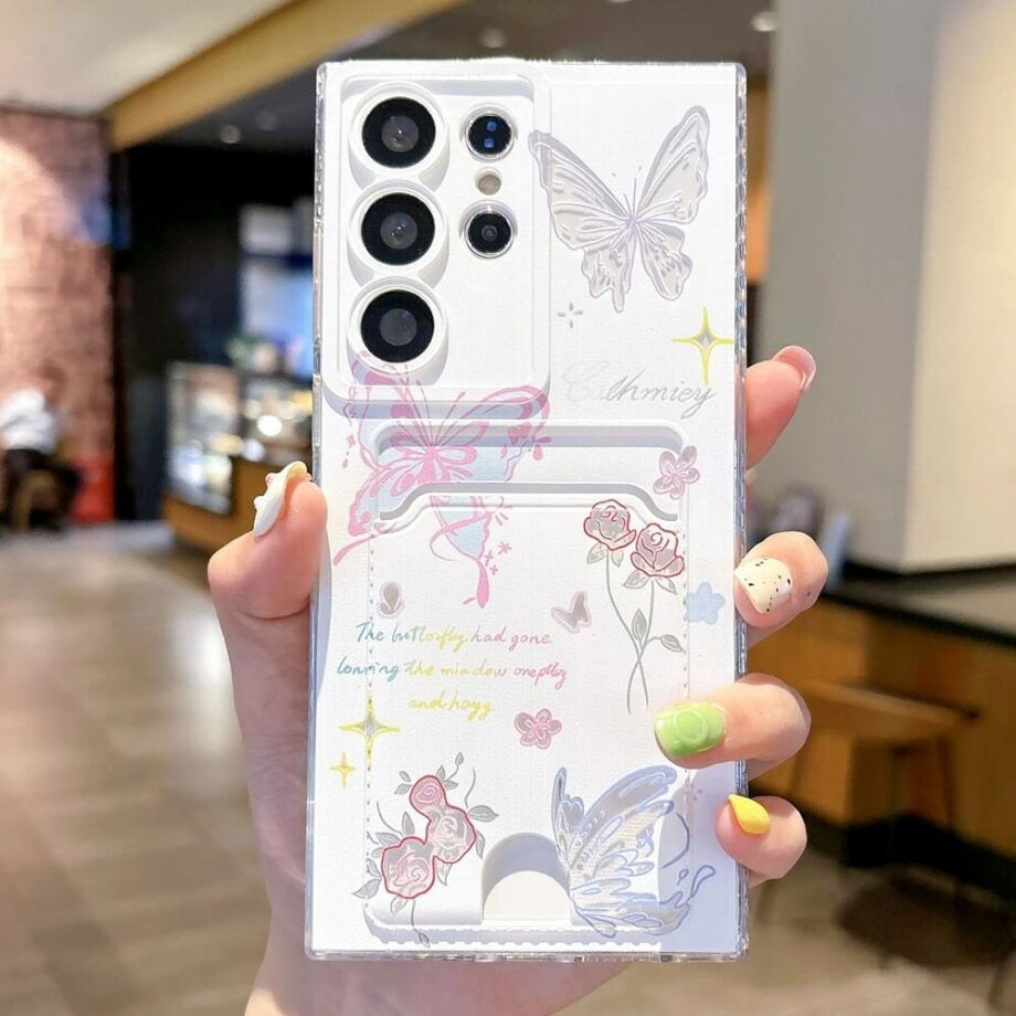 Cartoon Butterfly Photo card Wallet Samsung Phone Case