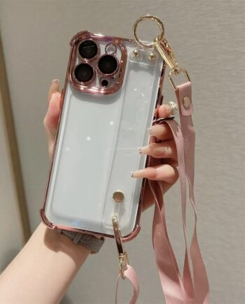 Crossbody Plating Bumper iPhone Case With Silicone Hand Strap