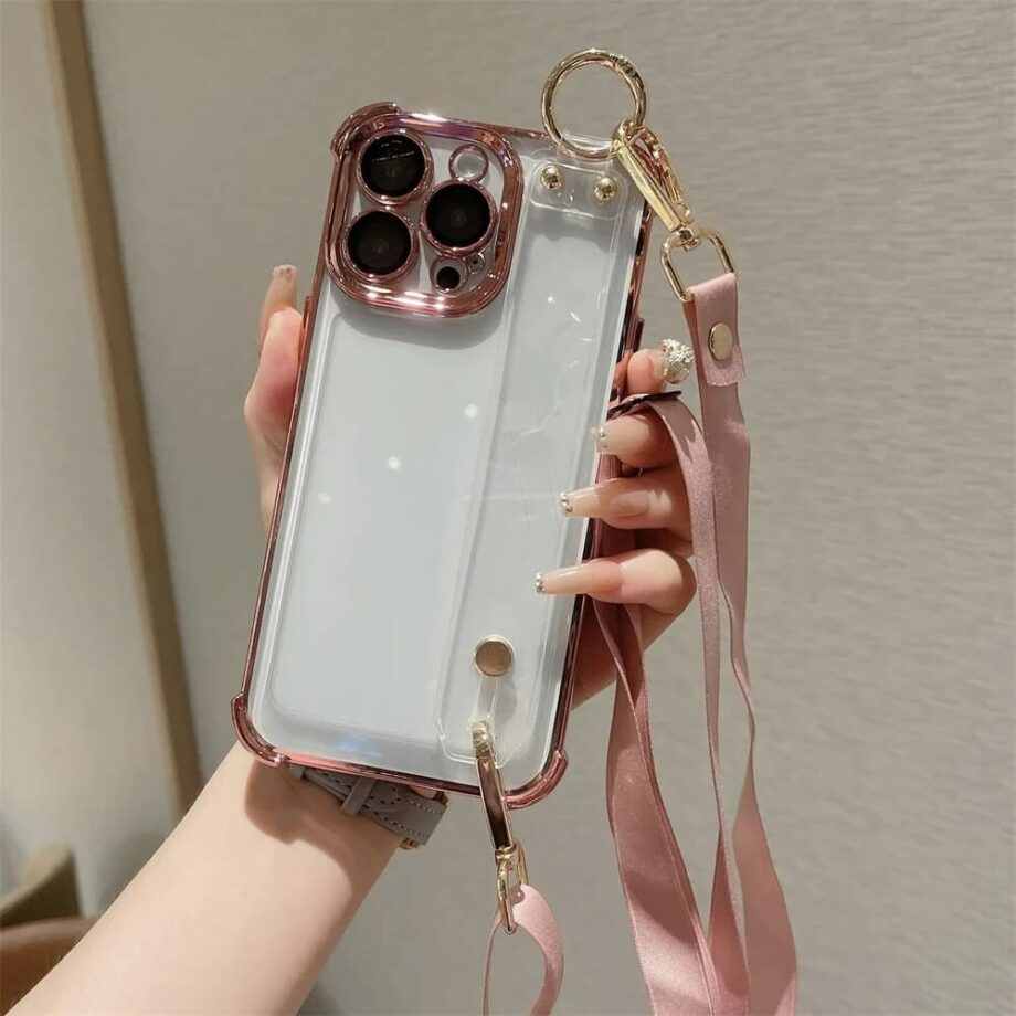Crossbody Plating Bumper iPhone Case With Silicone Hand Strap