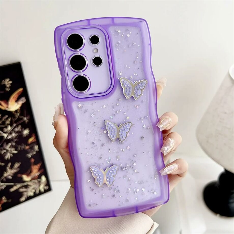 Curly Wave Shape Glitter Butterfly Samsung Phone Case