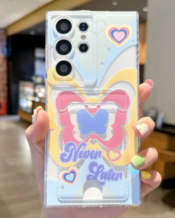 Cute Cartoon Butterfly Photo Back card Holder Samsung Galaxy Phone Case