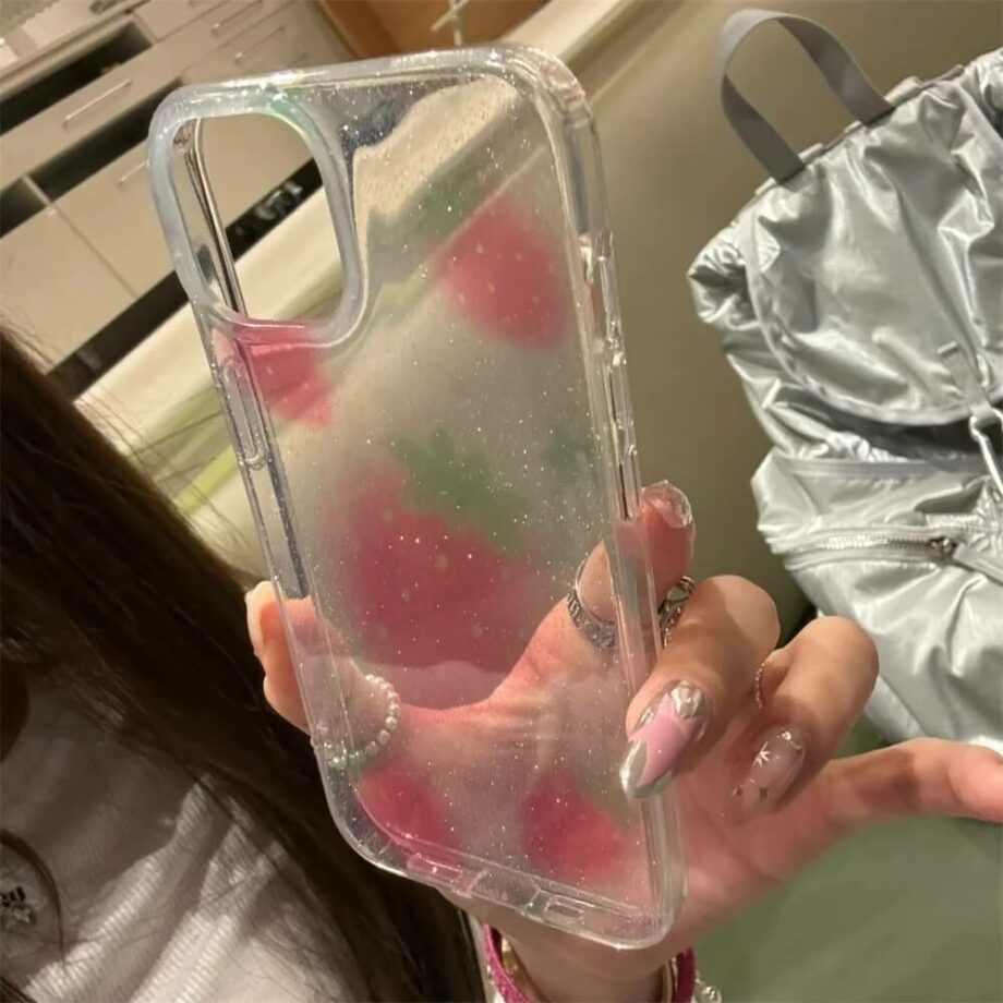 Cute Glitter Strawberry Clear Phone Cover (2)