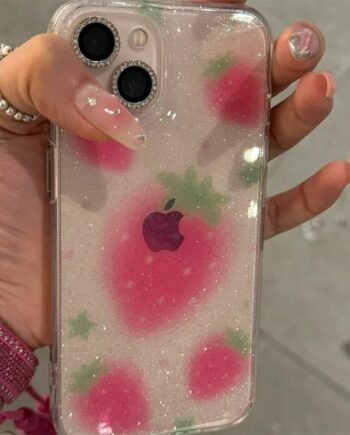 Cute Glitter Strawberry Clear iPhone Case