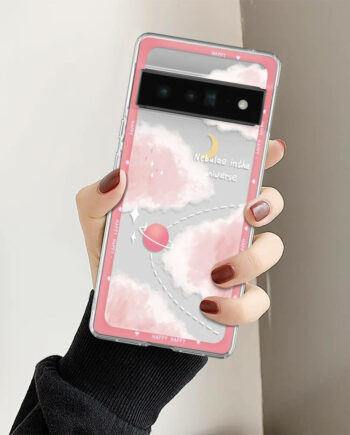 Cute Pink Cloud Clear Pixel Phone Case