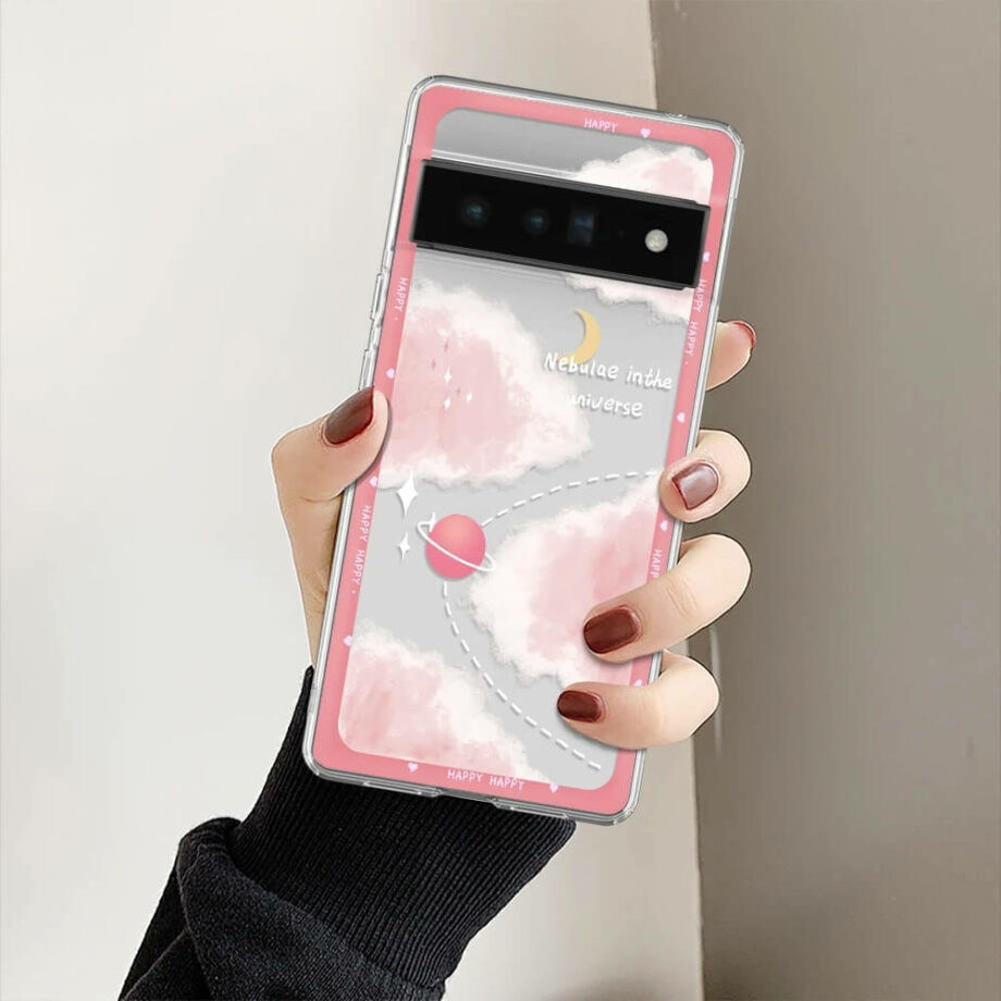 Cute Pink Cloud Clear Pixel Phone Case