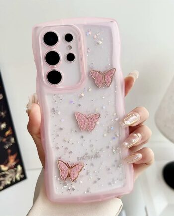 Glitter Butterfly Curly Wave Frame Shape Phone Case