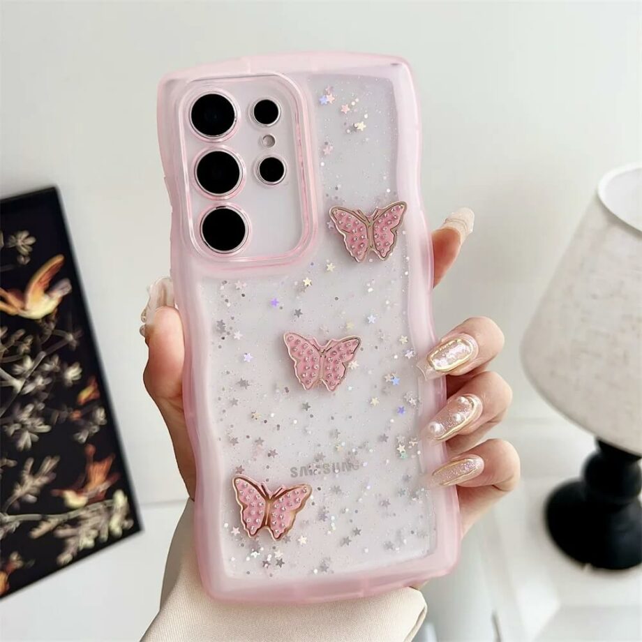 Glitter Butterfly Curly Wave Frame Shape Phone Case