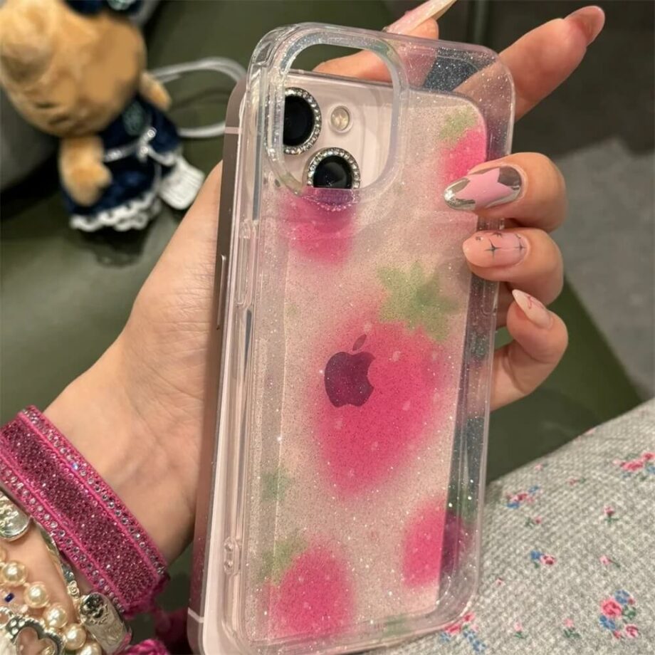 Glitter Strawberry Clear iPhone Case