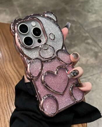 Gradient Glitter Cute 3D Bear Plated Phone Case