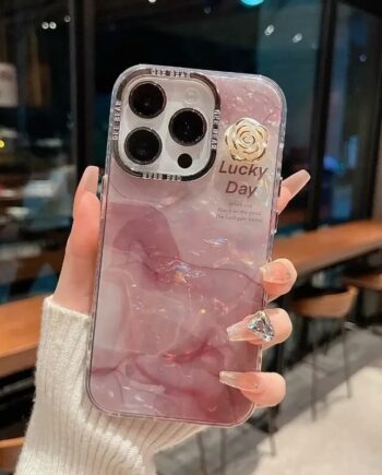 Pink Marble Lucky Day Flower Quote iPhone Case