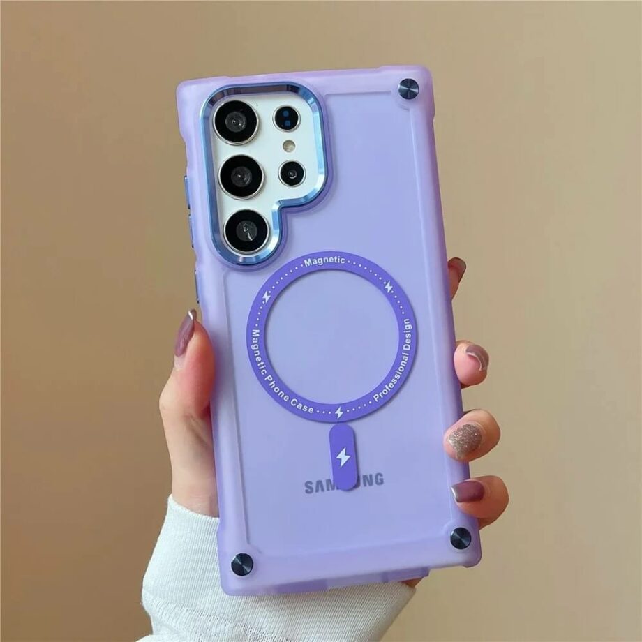 Purple Hybrid Magnetic Matte Clear Bumper Samsung Phone Case