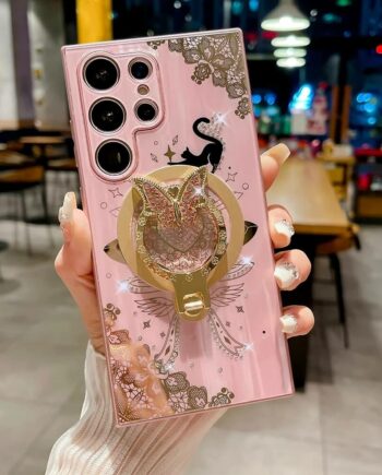 Diamond Samsung Phone Case with Butterfly Magnetic Ring Holder