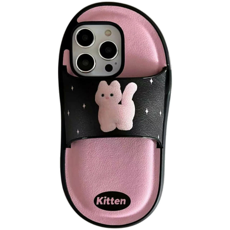 Pink Kitty Leather Phone Case Slipper