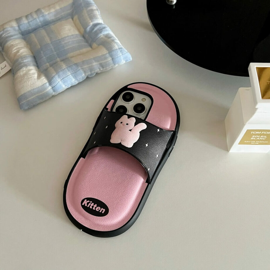 Pink Kitty Leather Slipper iPhone Case (1)