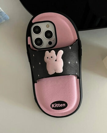 Pink Kitty Leather iPhone Case Slipper