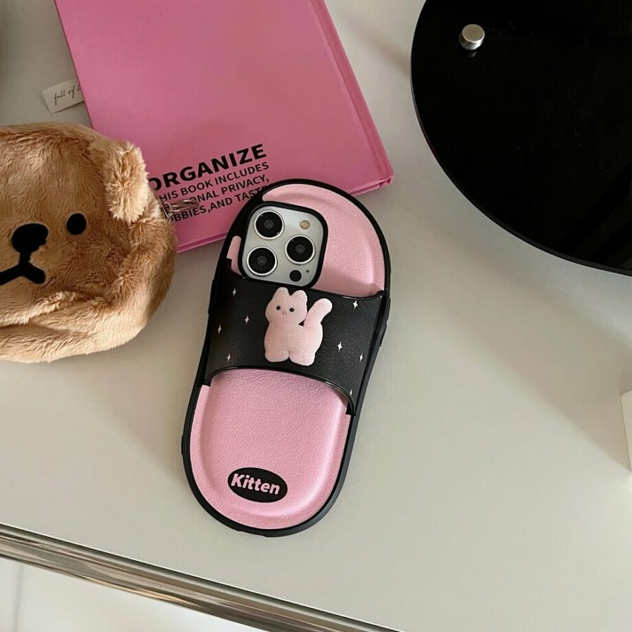 Pink Kitty Leather iPhone Case Slipper Cover