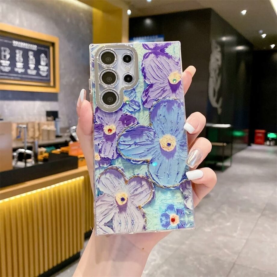 Blue Flower Oil Painting Case for Samsung S24, S23 Ultra