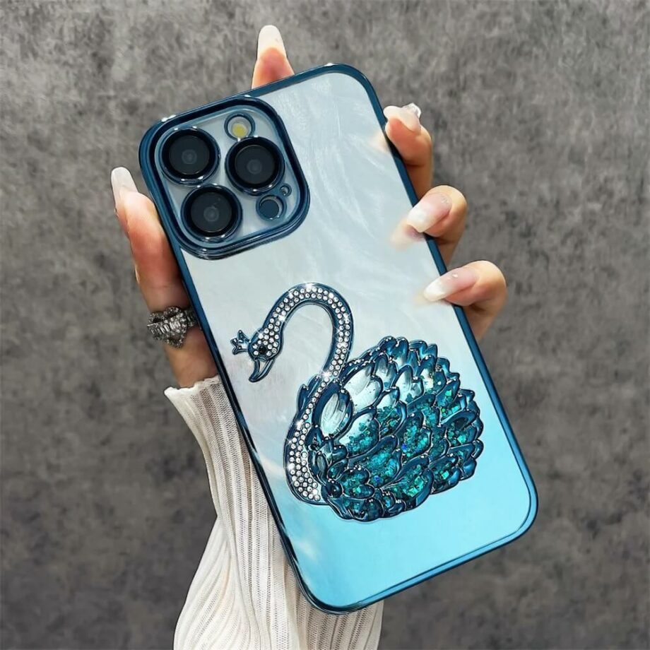 Blue Swan Crystal Diamond Phone Case