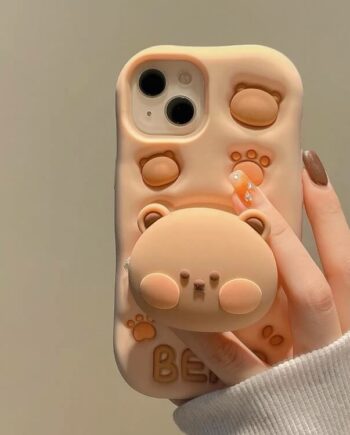 Cute Silicone Bear iPhone Case with Stand Holder