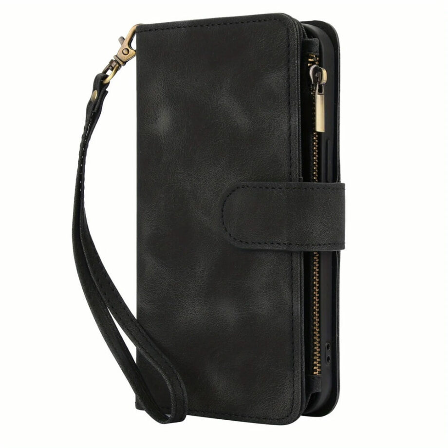 Flip Leather Wallet Magnetic Closure Pixel Case- black