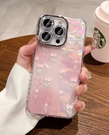 Glitter Laser Pink Tulip Flower iPhone Case