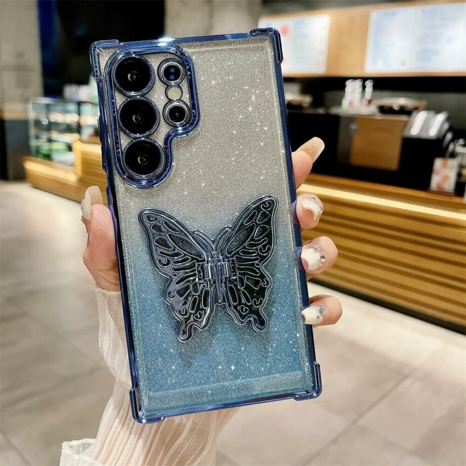 Gradient Glitter Plating Samsung Case with Butterfly Stand Holder