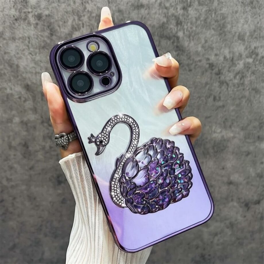 PURPLE Swan Crystal Diamond iPhone Case With Quicksand