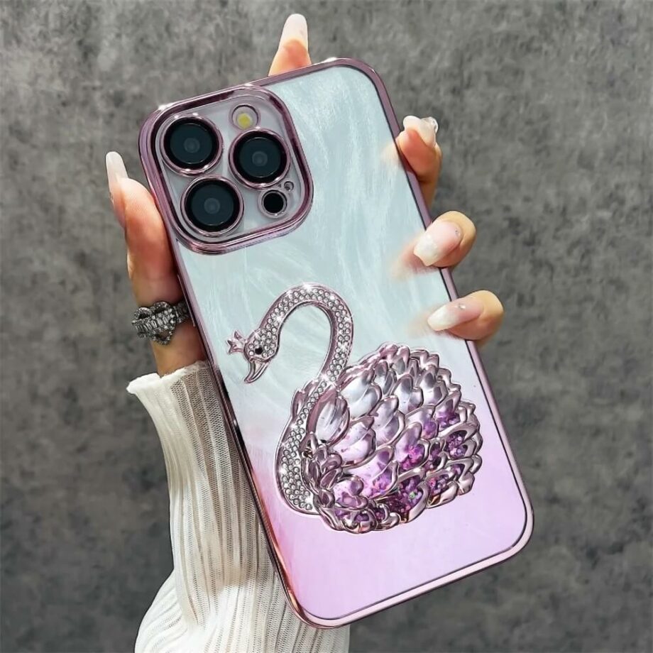 Sweet Swan Crystal Diamond iPhone Case With Quicksand