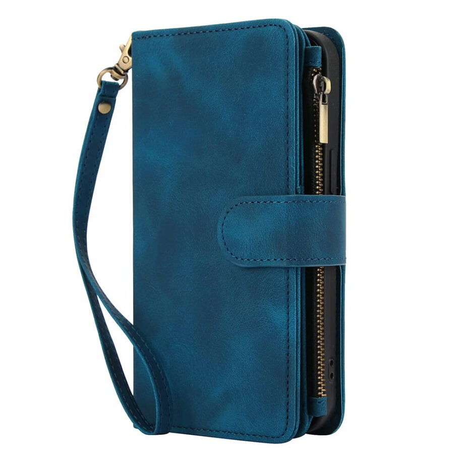 blue Flip Leather Wallet Magnetic Closure Phone Case