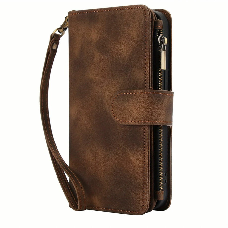 brown Flip Leather Wallet Magnetic Closure Pixel Case