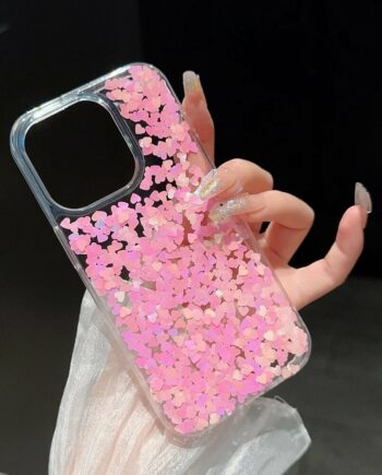 Clear Glitter Heart Sequin Phone Case for iPhone 16 Series