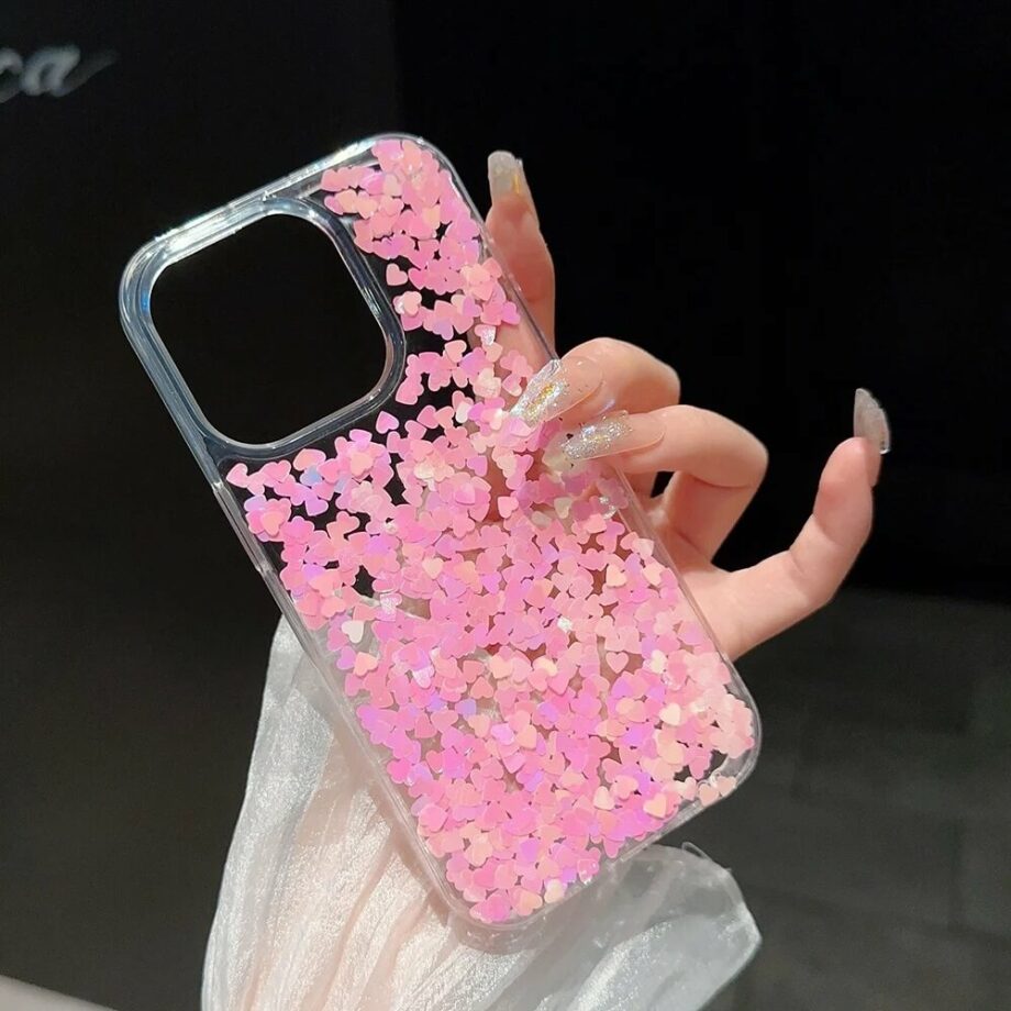 Clear Glitter Heart Sequin Phone Case for iPhone 16 Series