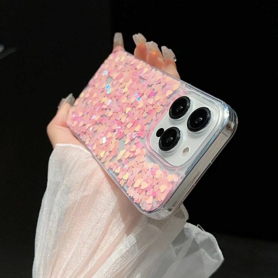 Clear Glitter Heart Sequin iPhone Case