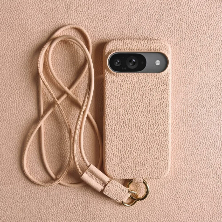 Genuine Leather Pixel Phone Case with Crossbody Strap